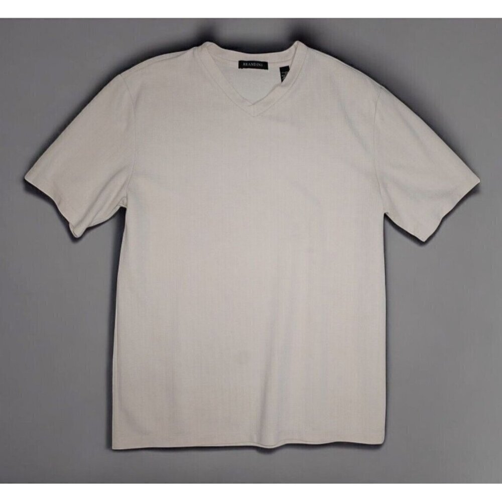 Brandini Beige Ribbed V-Neck Short Sleeve T-Shirt - Size XL
